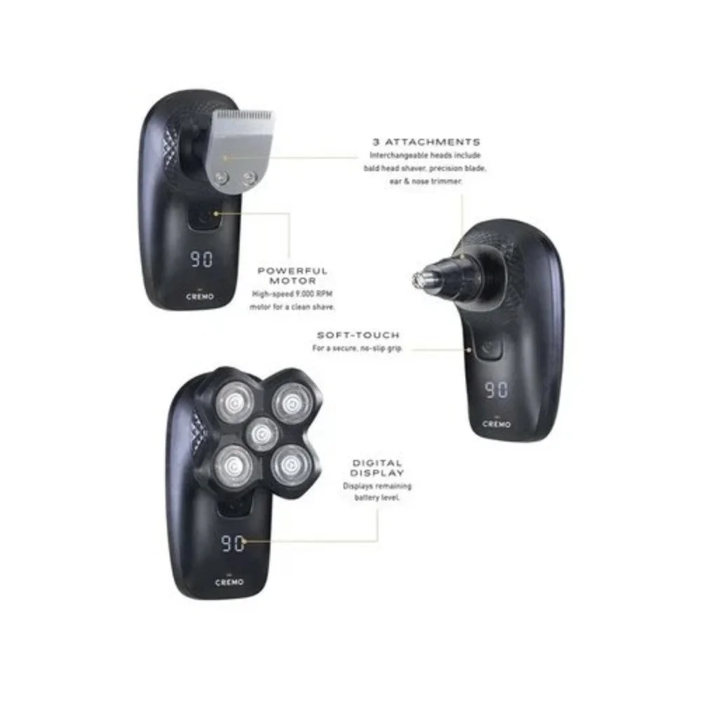 (New) Cremo 3-in-1 Electric Shaver with 3-in-1 Rotary Blades, Wet & Dry Cordless